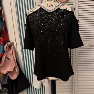 Black Studded Cold shoulder Women's Top